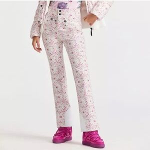 Bogner X Love Shack Fancy Stretch Ski Pants Pink Flower White Size US 10 L